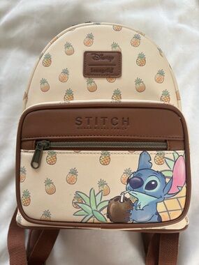 Loungefly Cream Pineapple Stitch Mini Backpack with Brown Trim